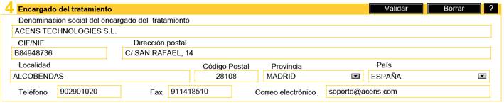 datos de acens para rellenar