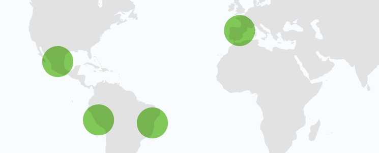 Presencia de acens en España, Brasil, México y Perú